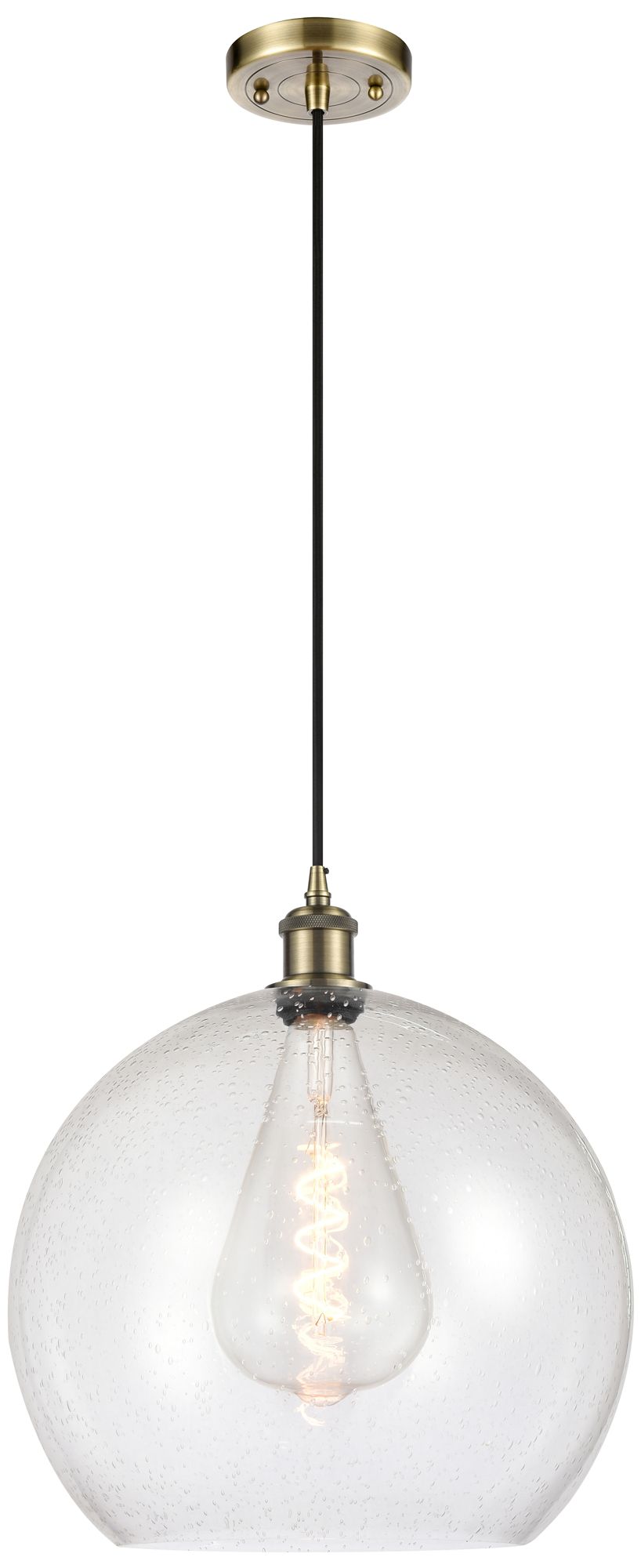 Ballston Athens 14" Antique Brass Pendant With Seedy Shade - Made to Order