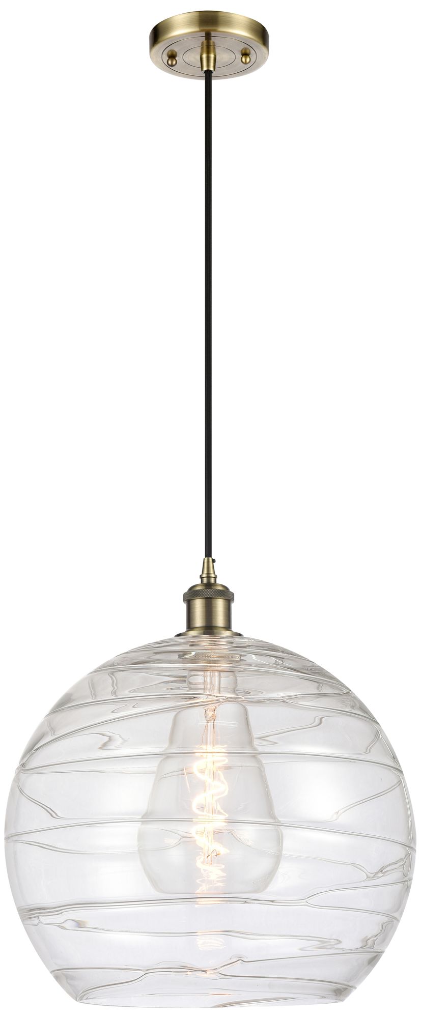 Ballston Athens 14" Brass LED Pendant w/Clear Deco Swirl Made to Order