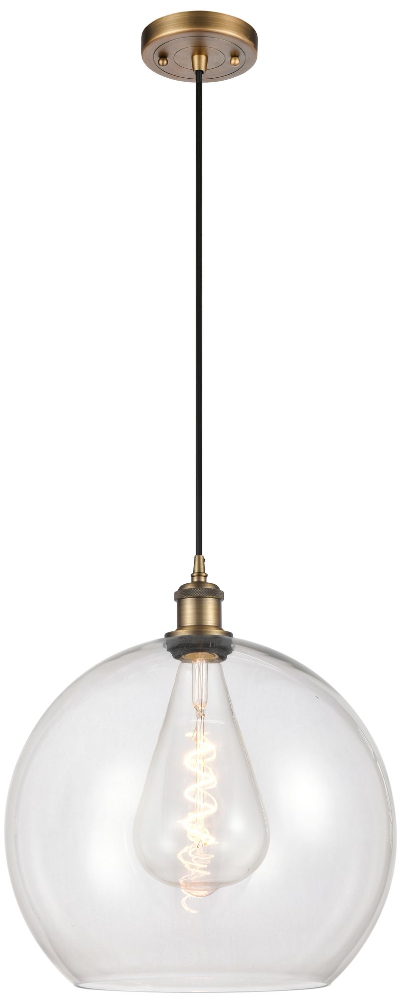Ballston Athens 14" Brushed Brass Pendant With Clear Shade - Made to Order