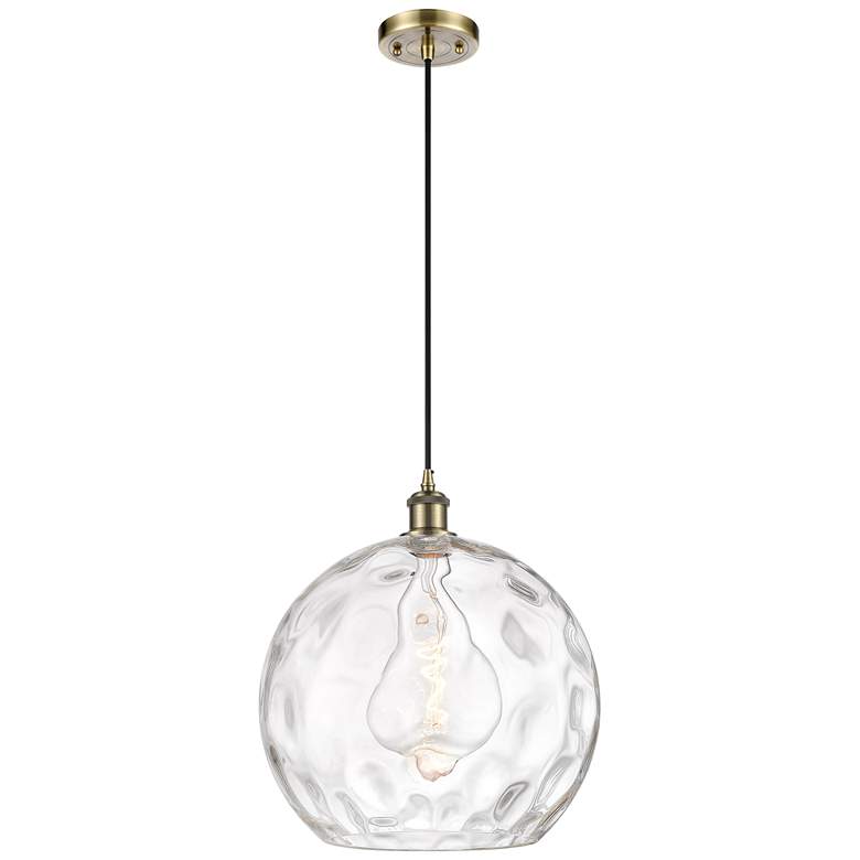 Image 1 Ballston Athens 14" Antique Brass LED Pendant With Clear Water Glass S