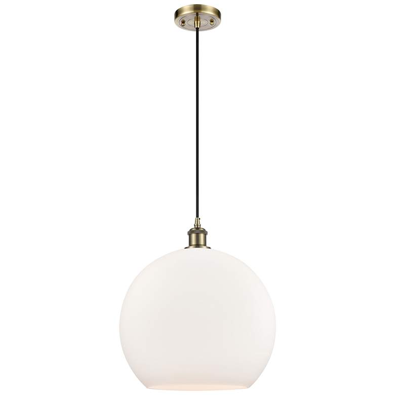 Image 1 Ballston Athens 14" Antique Brass LED Pendant With Matte White Shade