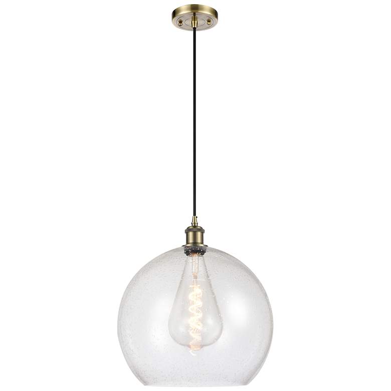 Image 1 Ballston Athens 14" Antique Brass LED Pendant With Seedy Shade