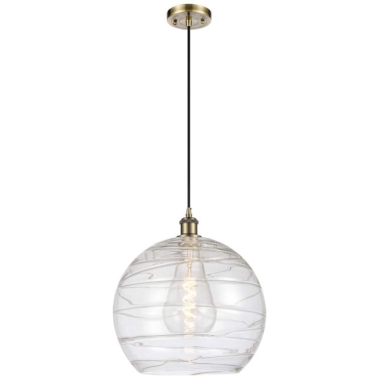 Image 1 Ballston Athens 14 inch Antique Brass Pendant With Clear Deco Swirl Shade