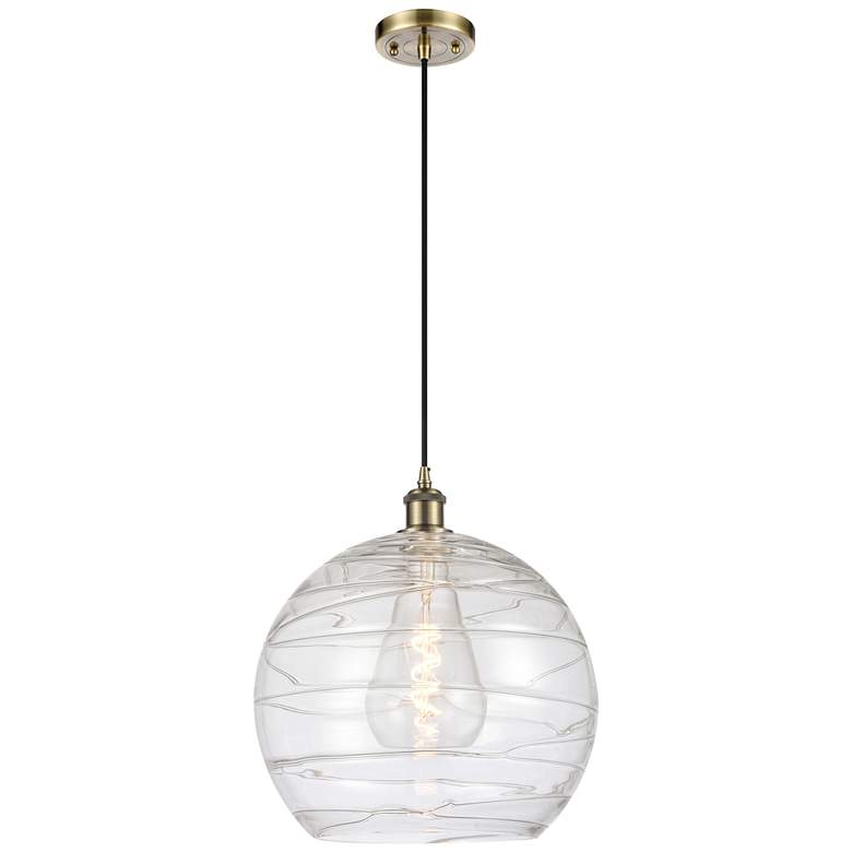 Image 1 Ballston Athens 14" Antique Brass Pendant With Clear Deco Swirl Shade