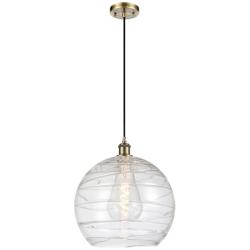 Ballston Athens 14" Antique Brass Pendant With Clear Deco Swirl Shade