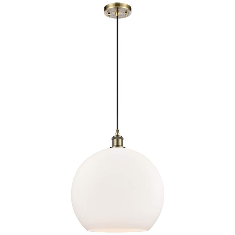 Image 1 Ballston Athens 14 inch Antique Brass Pendant With Matte White Shade