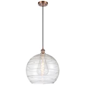 Ballston Athens 14" Antique Copper LED Pendant With Clear Deco Swirl S Ballston Athens 14" Antique Copper LED Pendant With Clear Deco Swirl S