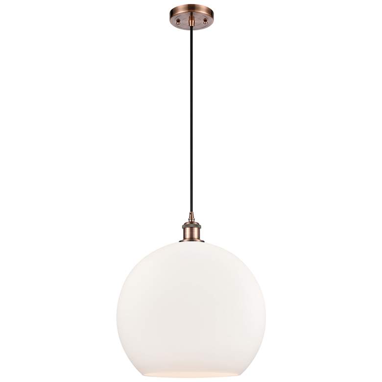 Image 1 Ballston Athens 14" Antique Copper LED Pendant With Matte White Shade