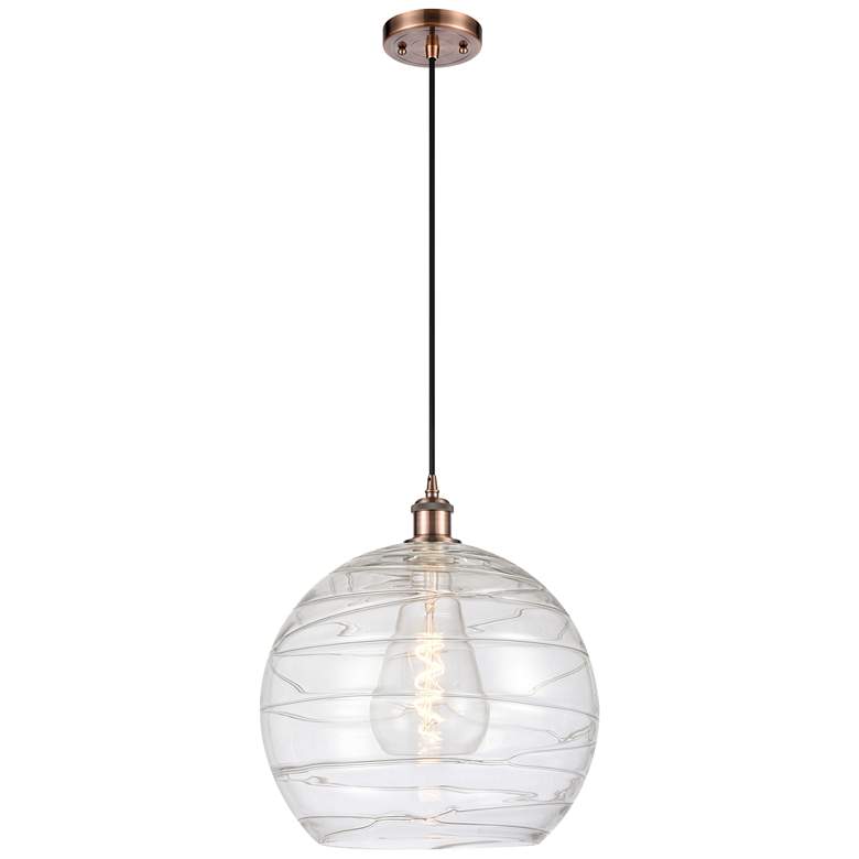 Image 1 Ballston Athens 14" Antique Copper Pendant With Clear Deco Swirl Shade