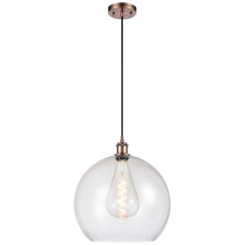 Image 1 Ballston Athens 14" Antique Copper Pendant With Seedy Shade