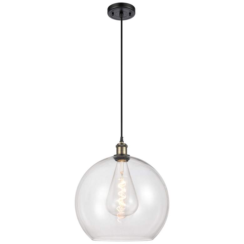 Image 1 Ballston Athens 14" Black Antique Brass LED Pendant With Clear Shade