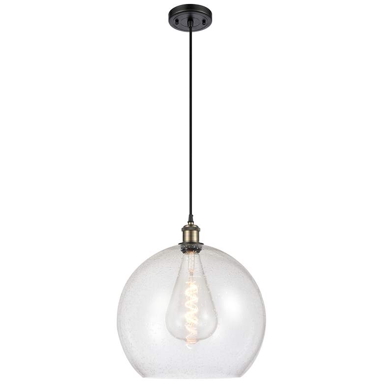 Image 1 Ballston Athens 14" Black Antique Brass LED Pendant With Seedy Shade