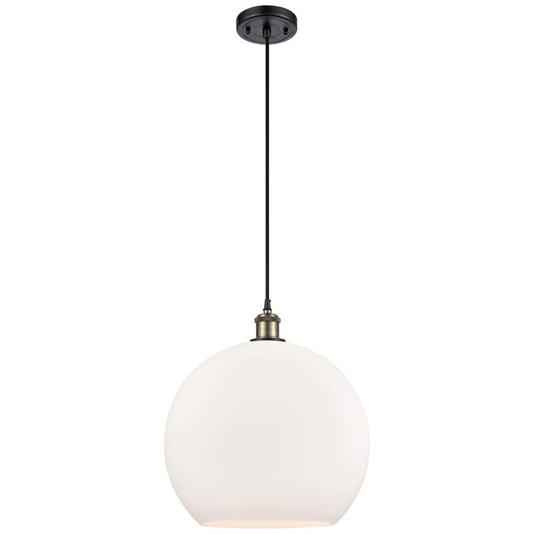 Image 1 Ballston Athens 14" Black Antique Brass Pendant With Matte White Shade