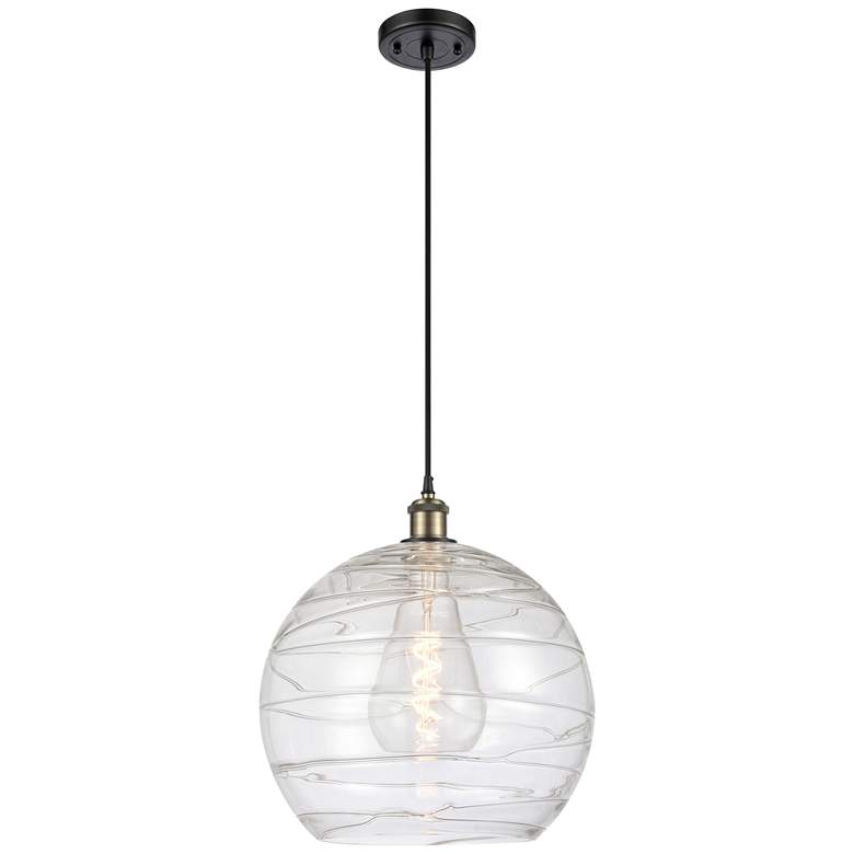 Image 1 Ballston Athens 14" Black Brass LED Pendant With Clear Deco Swirl Shad