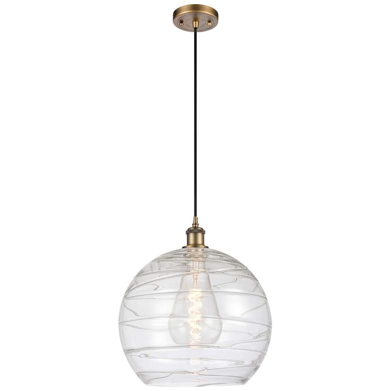 Image 1 Ballston Athens 14 inch Brushed Brass LED Pendant With Clear Deco Swirl Sh