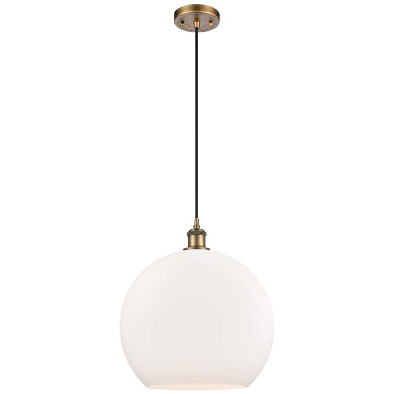 Image 1 Ballston Athens 14" Brushed Brass LED Pendant With Matte White Shade