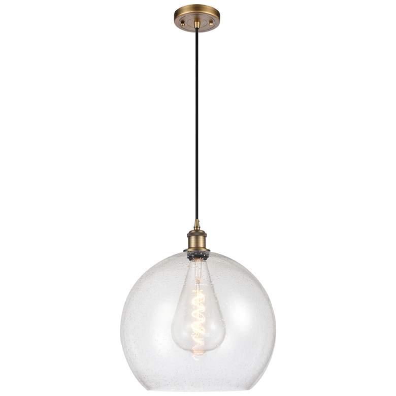Image 1 Ballston Athens 14" Brushed Brass LED Pendant With Seedy Shade