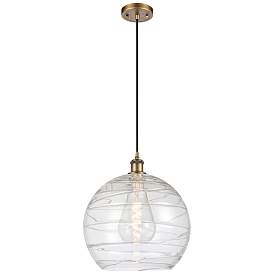 Image1 of Ballston Athens 14" Brushed Brass Pendant With Clear Deco Swirl Shade