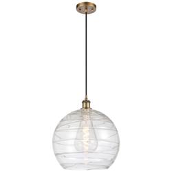 Ballston Athens 14" Brushed Brass Pendant With Clear Deco Swirl Shade