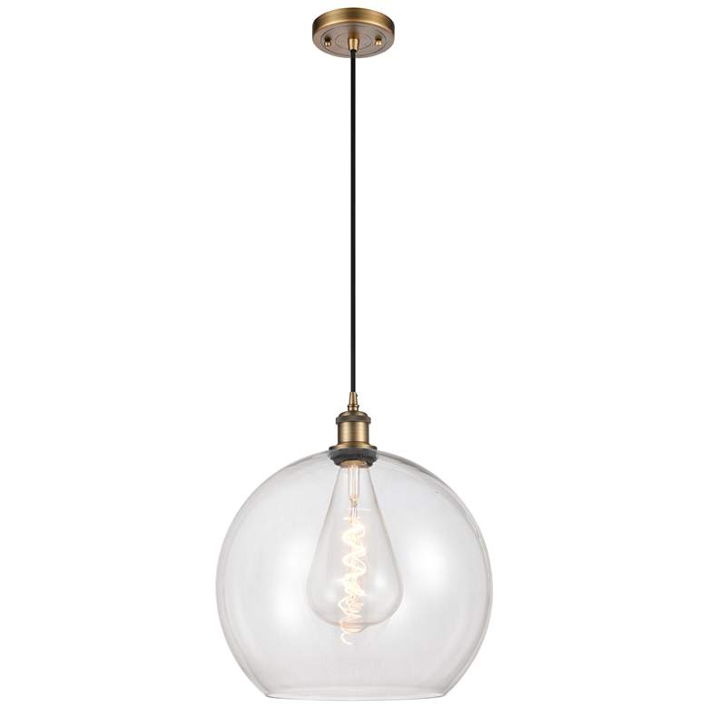 Image 1 Ballston Athens 14" Brushed Brass Pendant With Clear Shade