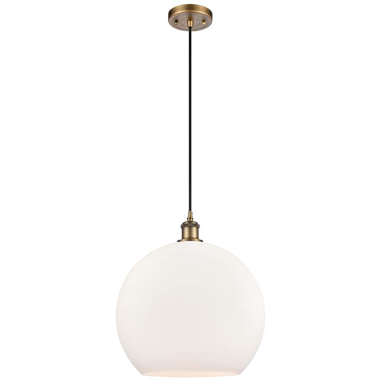 Image 1 Ballston Athens 14 inch Brushed Brass Pendant With Matte White Shade