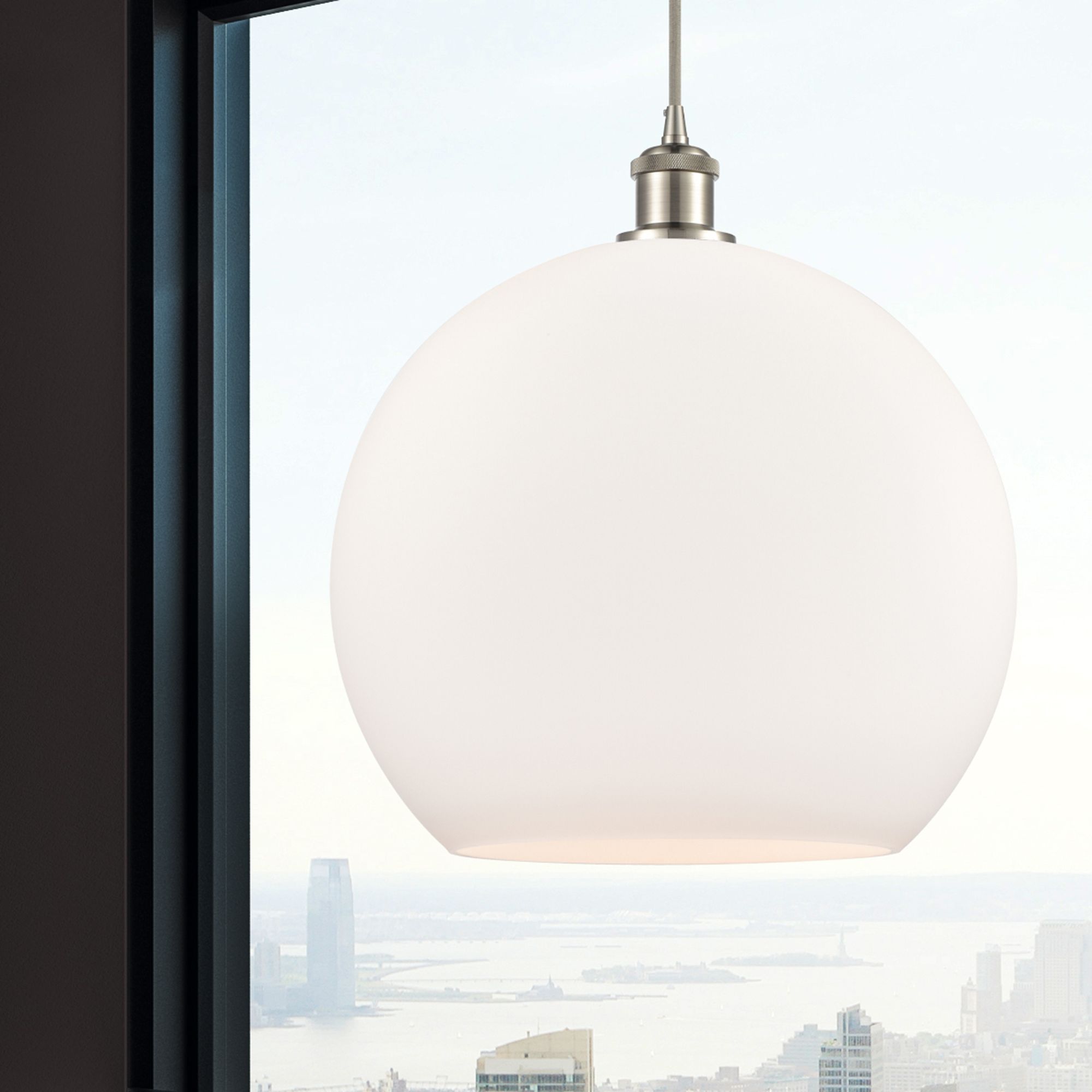 Image 2 Ballston Athens 14" Brushed Nickel Pendant w/Matte White Made to Order more views