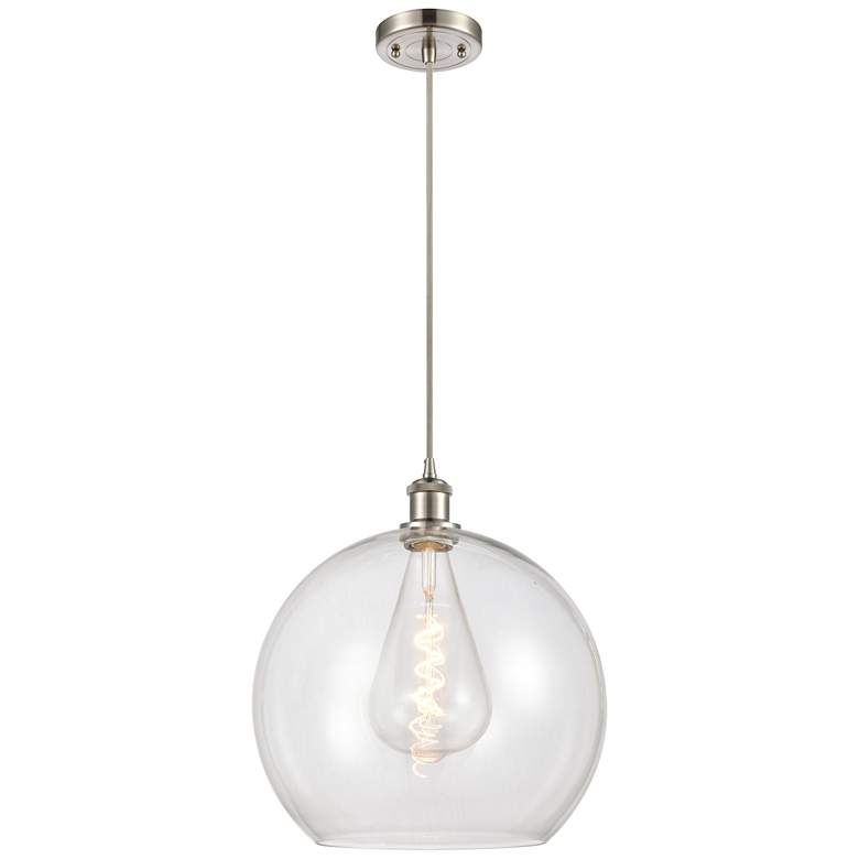 Image 1 Ballston Athens 14" Brushed Satin Nickel Pendant With Clear Shade