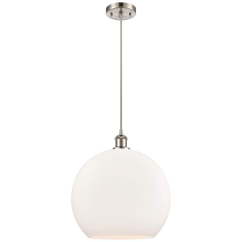 Image 1 Ballston Athens 14" Brushed Satin Nickel Pendant With Matte White Shad