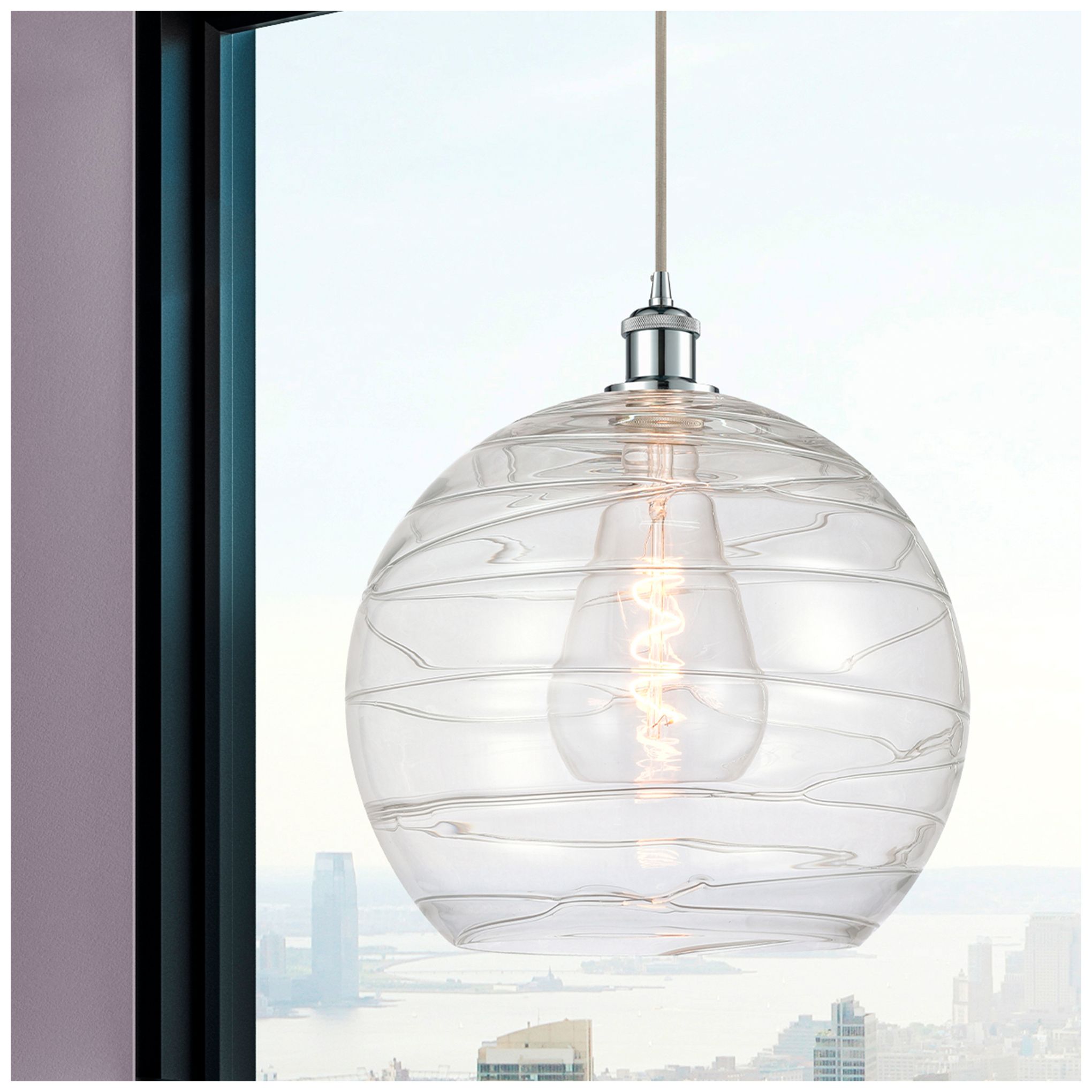 Image 2 Ballston Athens 14" Chrome LED Pendant w/Clear Deco Swirl Made to Orde more views