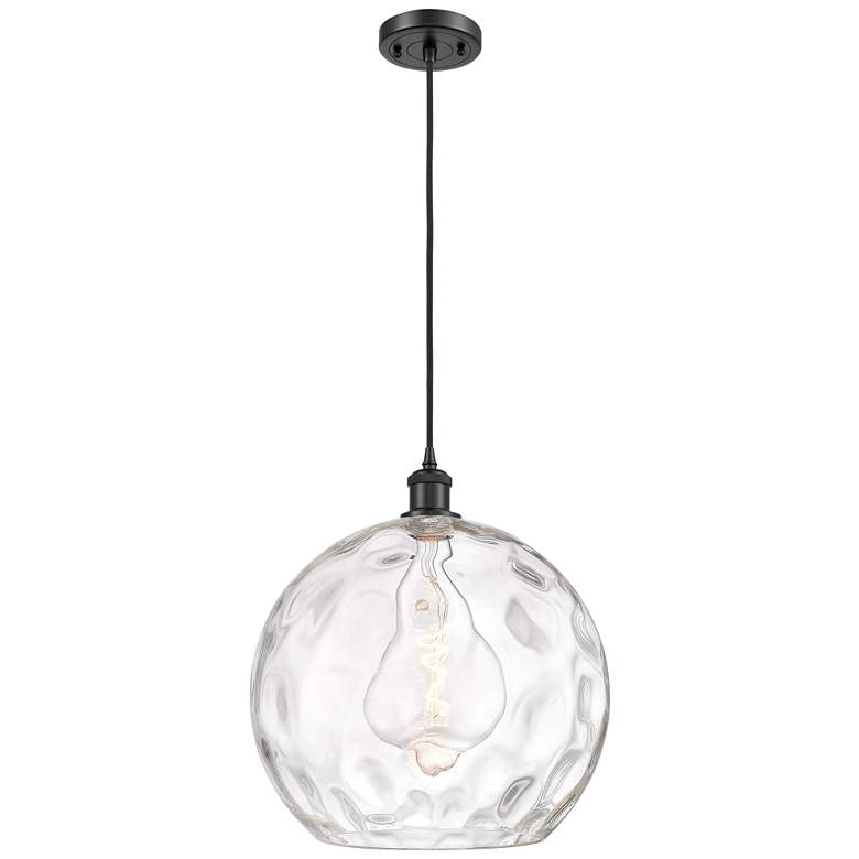 Image 1 Ballston Athens 14" Matte Black LED Pendant With Clear Water Glass Sha