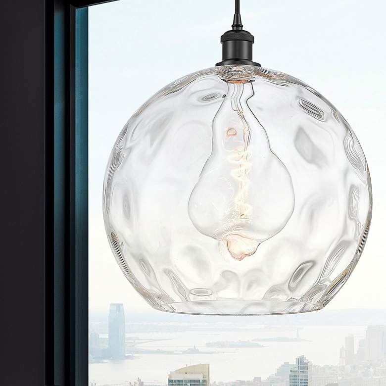 Image 3 Ballston Athens 14" Matte Black LED Pendant With Clear Water Glass Sha more views