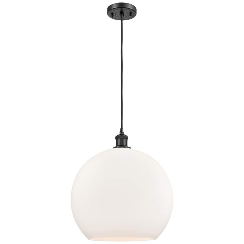 Image 1 Ballston Athens 14" Matte Black LED Pendant With Matte White Shade