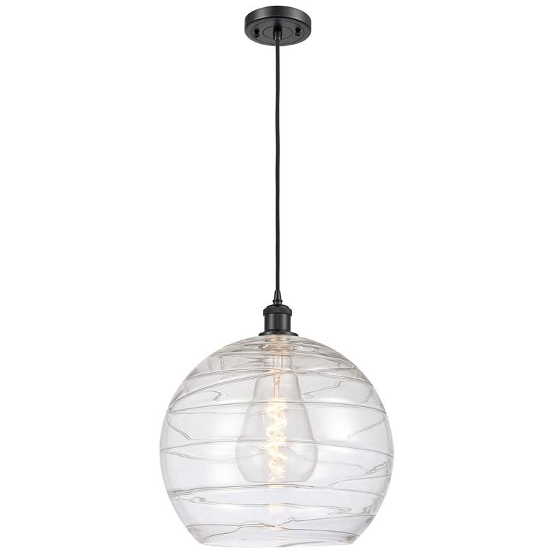 Image 1 Ballston Athens 14" Matte Black Pendant With Clear Deco Swirl Shade