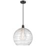Ballston Athens 14" Matte Black Pendant With Clear Deco Swirl Shade