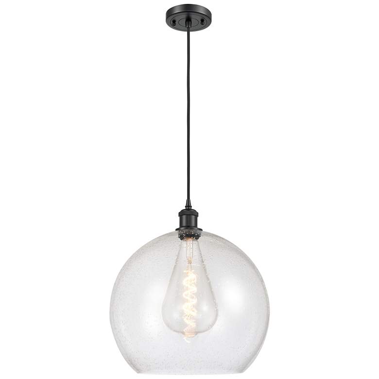 Image 1 Ballston Athens 14" Matte Black Pendant With Seedy Shade