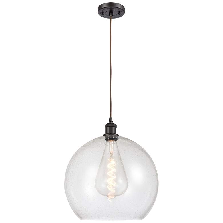 Image 1 Ballston Athens 14" Oil Rubbed Bronze LED Pendant With Seedy Shade