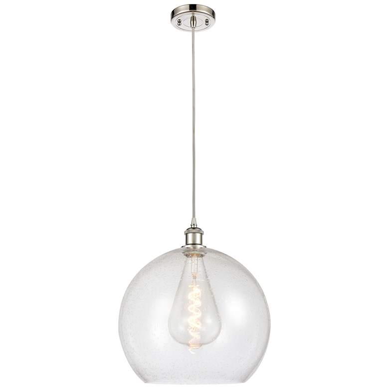 Image 1 Ballston Athens 14" Polished Nickel LED Pendant With Seedy Shade