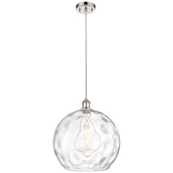 Ballston Athens 14" Polished Nickel Pendant With Clear Water Glass Sha