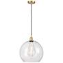 Ballston Athens 14" Satin Gold LED Pendant With Clear Shade
