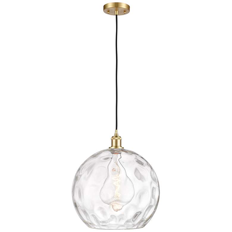 Image 1 Ballston Athens 14 inch Satin Gold LED Pendant With Clear Water Glass Shad
