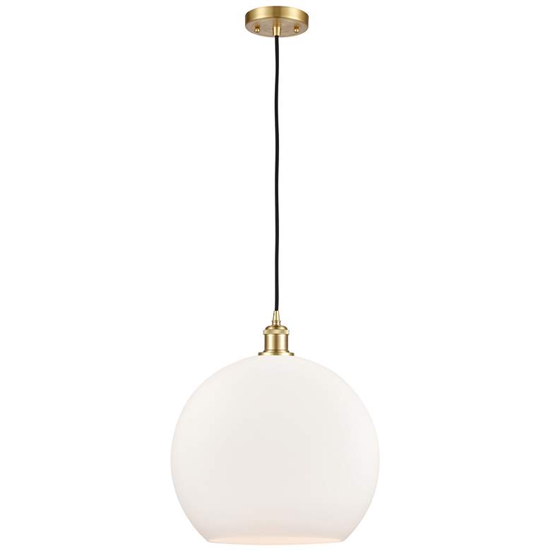 Image 1 Ballston Athens 14 inch Satin Gold LED Pendant With Matte White Shade