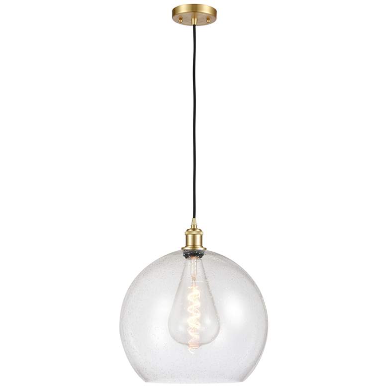 Image 1 Ballston Athens 14" Satin Gold LED Pendant With Seedy Shade