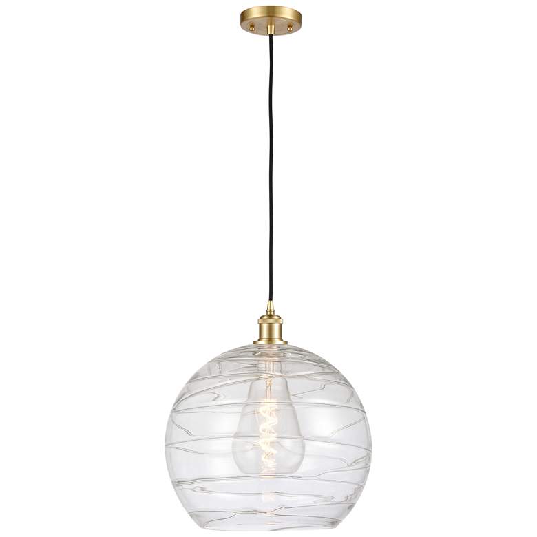 Image 1 Ballston Athens 14" Satin Gold Pendant With Clear Deco Swirl Shade