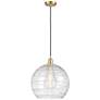 Ballston Athens 14" Satin Gold Pendant With Clear Deco Swirl Shade