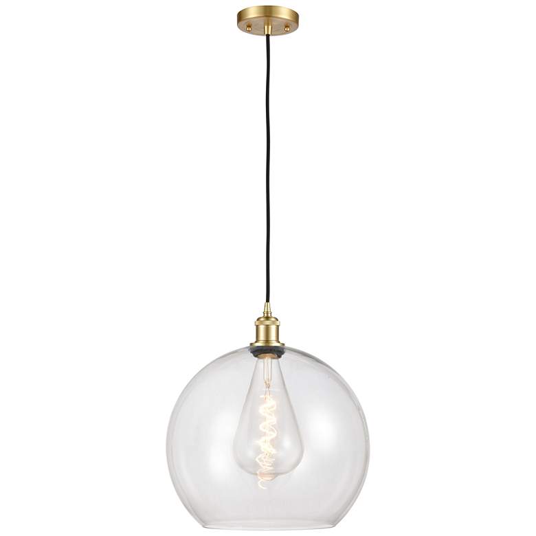 Image 1 Ballston Athens 14" Satin Gold Pendant With Clear Shade