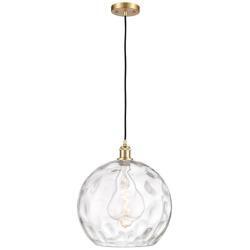 Ballston Athens 14" Satin Gold Pendant With Clear Water Glass Shade