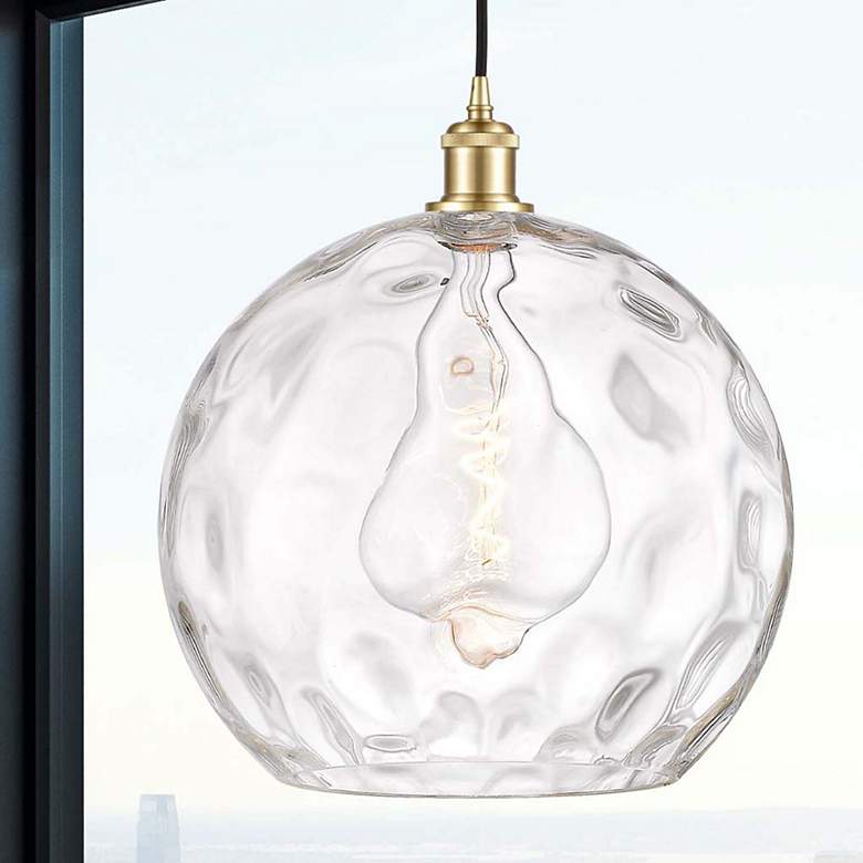 Image 1 Ballston Athens 14" Satin Gold Pendant With Clear Water Glass Shade