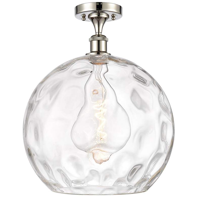 Image 1 Ballston Athens 14"W Polished Nickel and Glass Ceiling Light