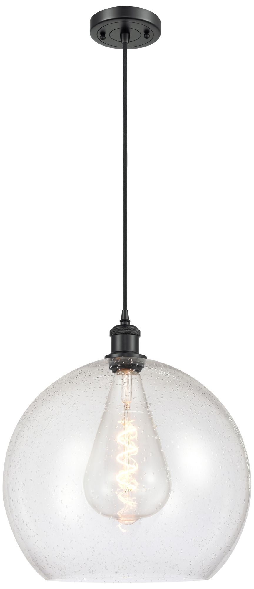 Ballston Athens 14" Matte Black Pendant With Seedy Shade - Made to Order