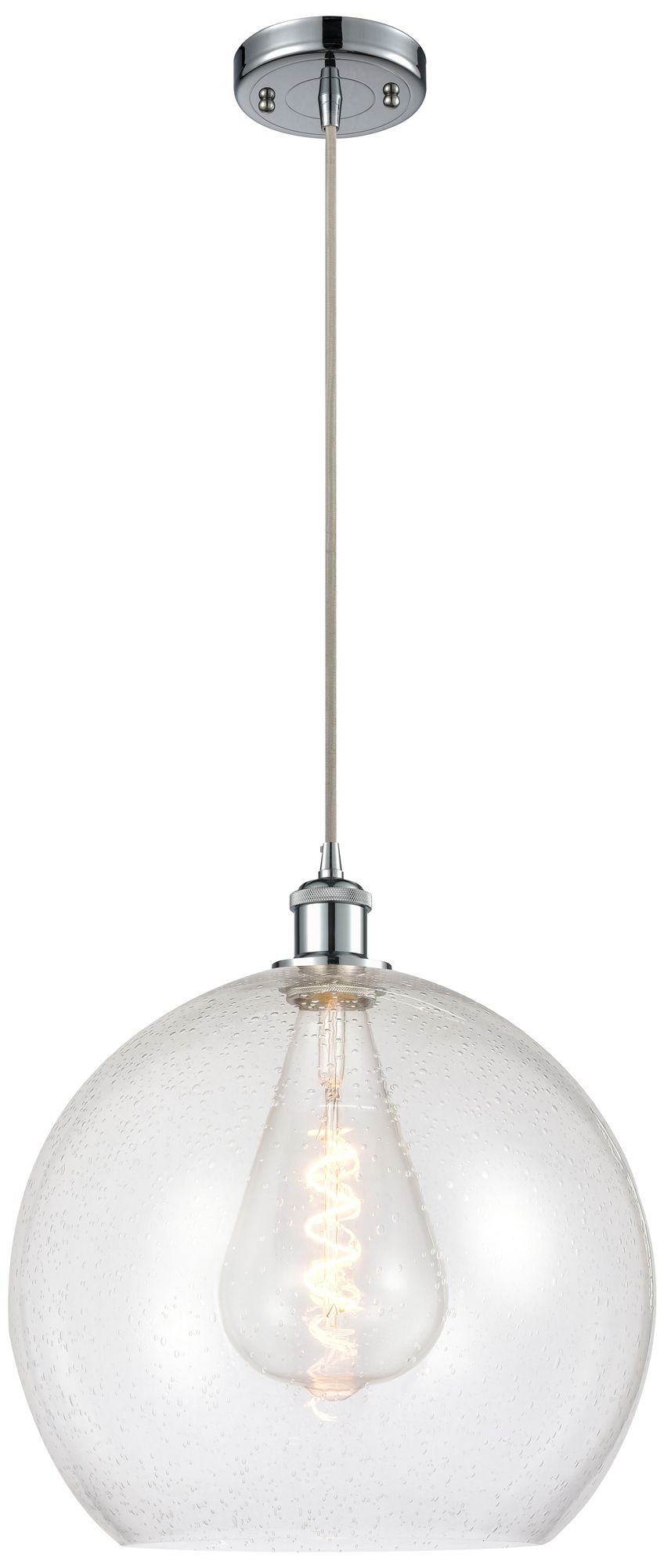 Ballston Athens 14" Polished Chrome Pendant With Seedy Shade Made to Order